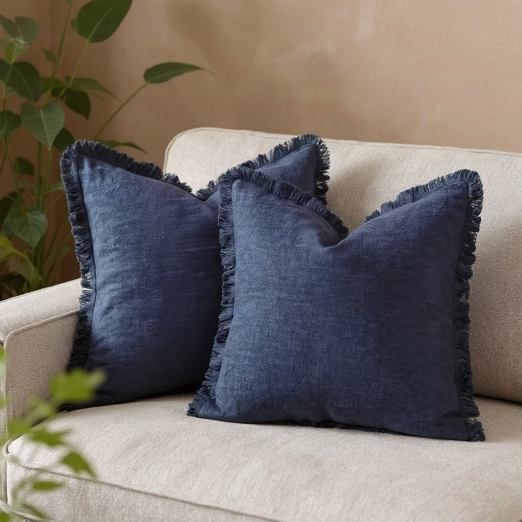 Housse de coussin à volant lin-coton