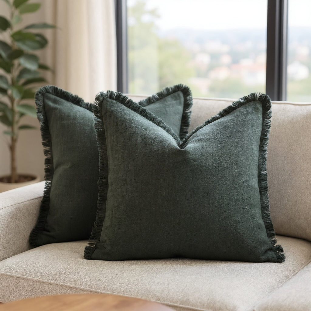 Housse de coussin à volant lin-coton