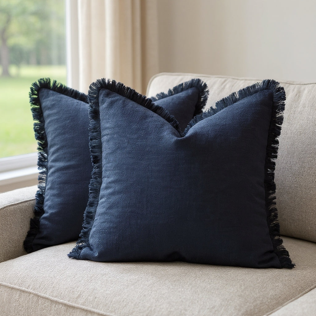Housse de coussin à volant lin-coton