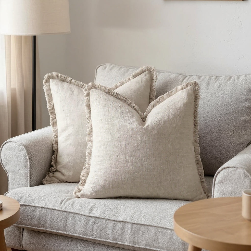 Housse de coussin à volant lin-coton