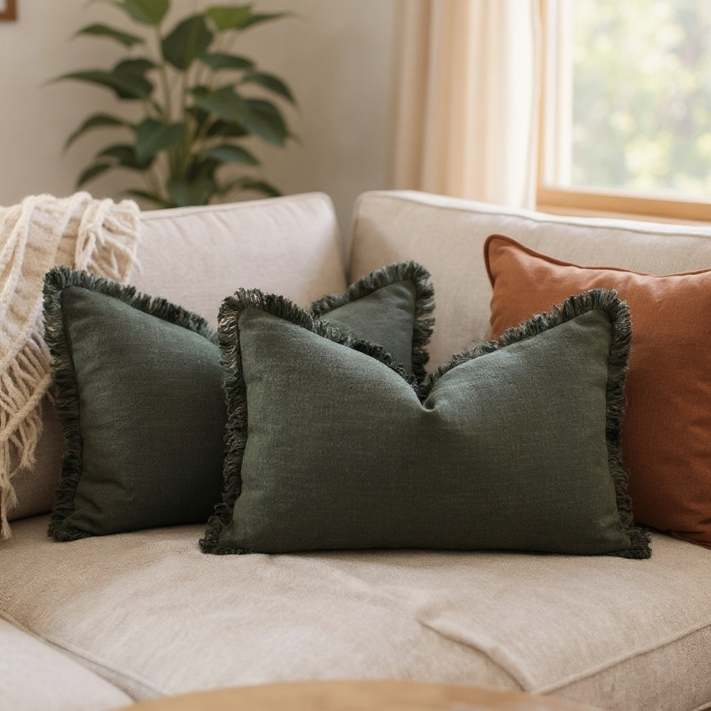Housse de coussin à volant lin-coton