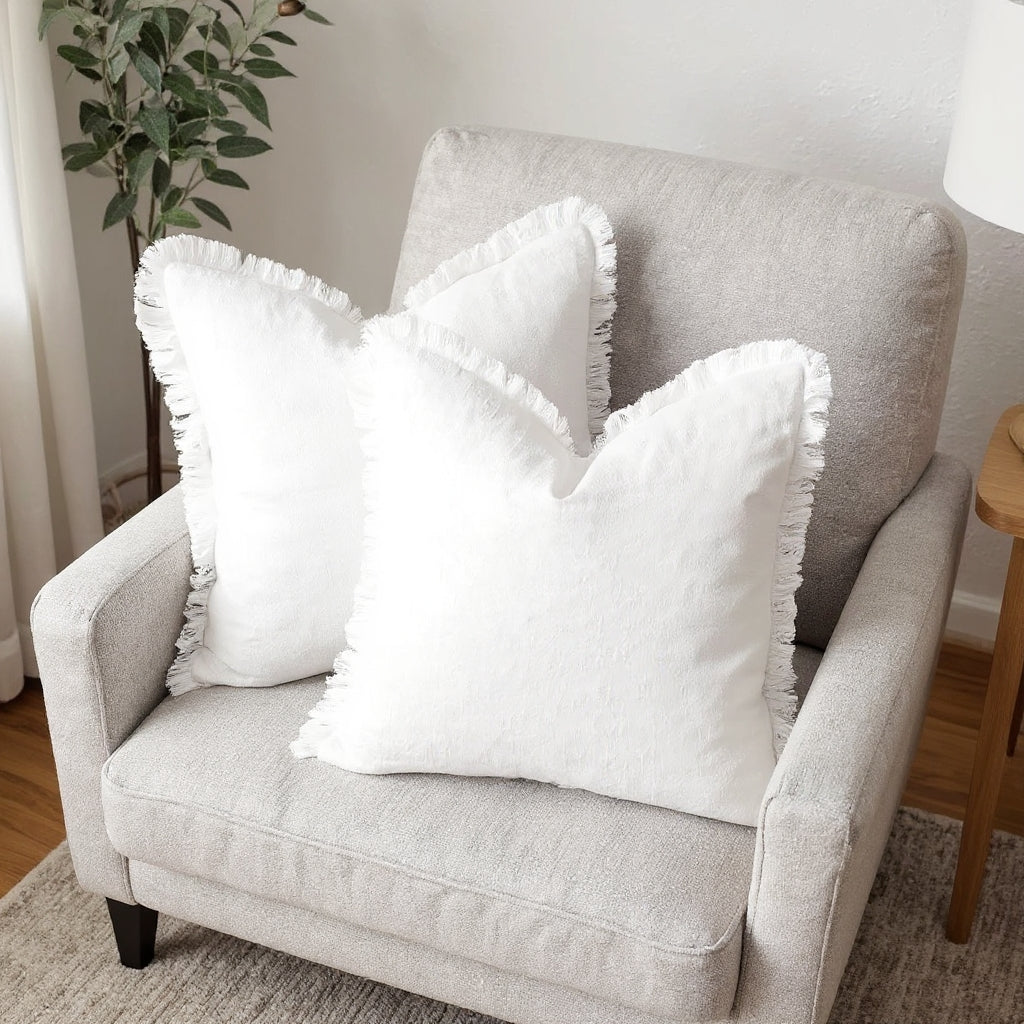 Housse de coussin à volant lin-coton