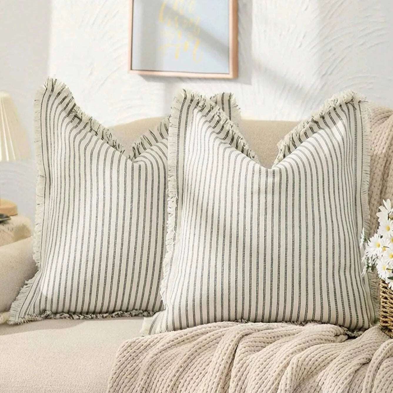Housse de coussin jacquard rayé