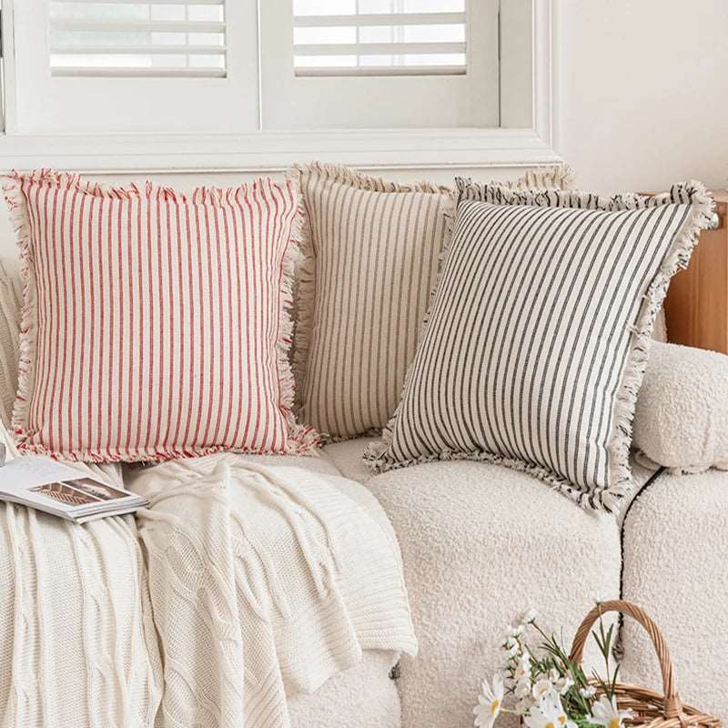 Housse de coussin jacquard rayé