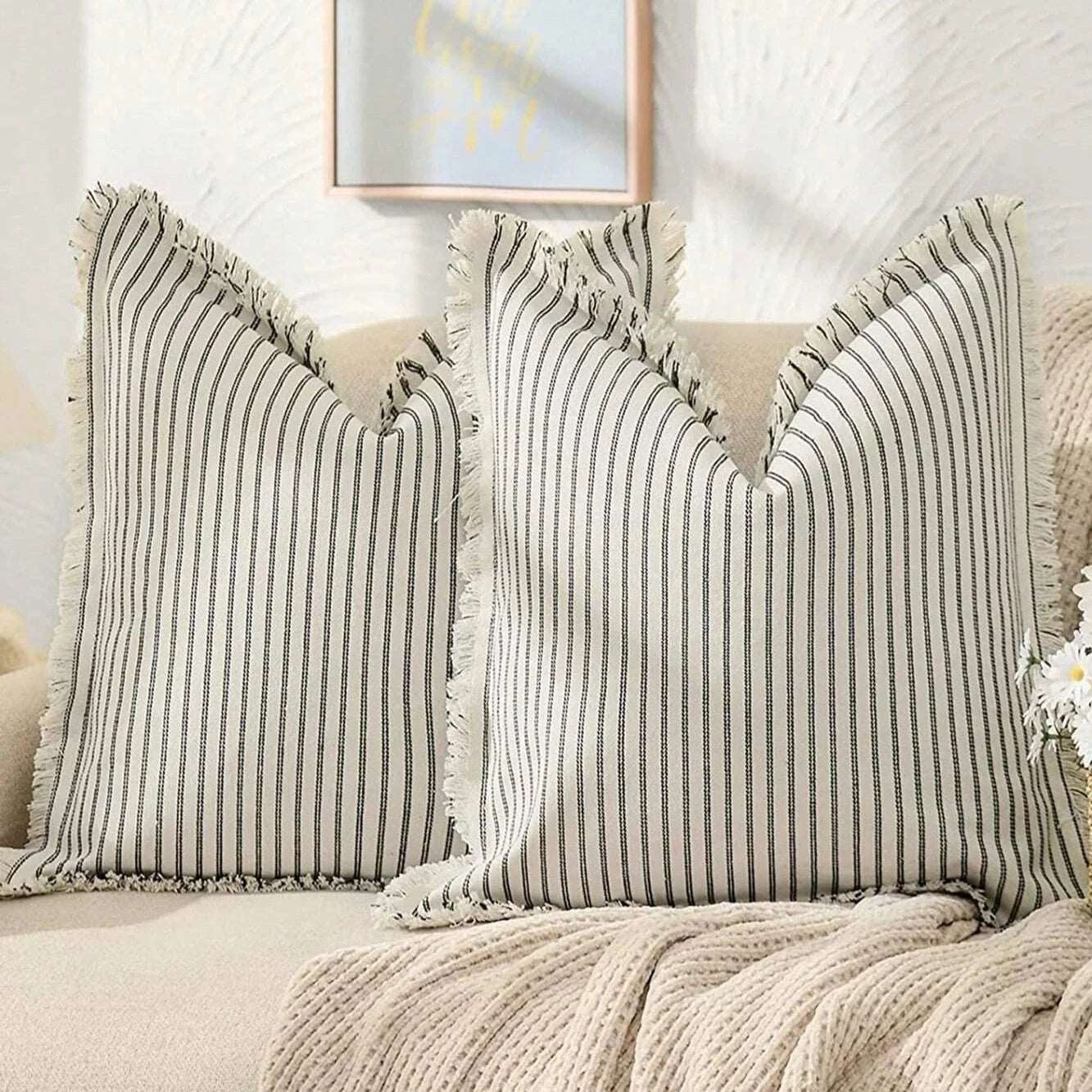 Housse de coussin jacquard rayé