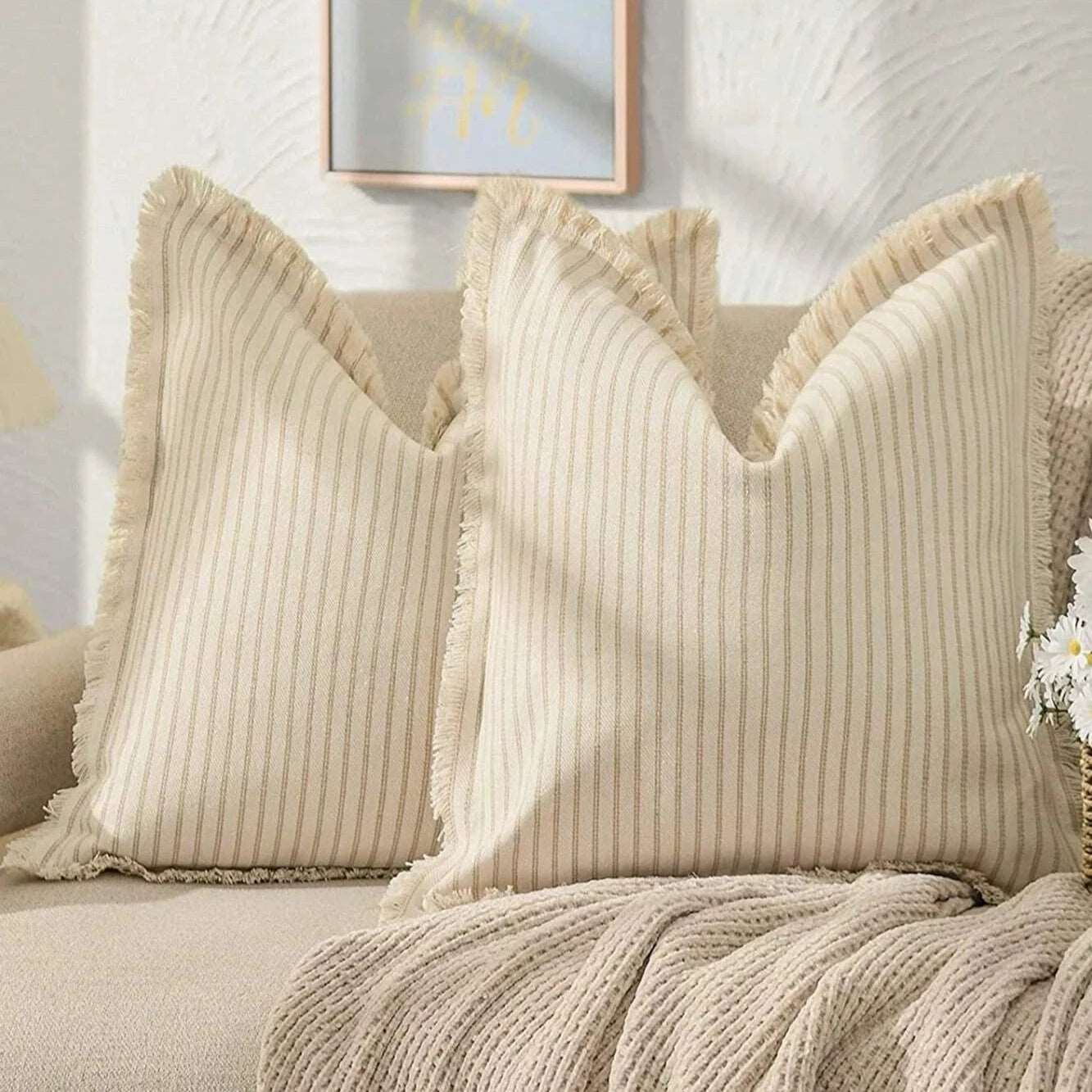 Housse de coussin jacquard rayé