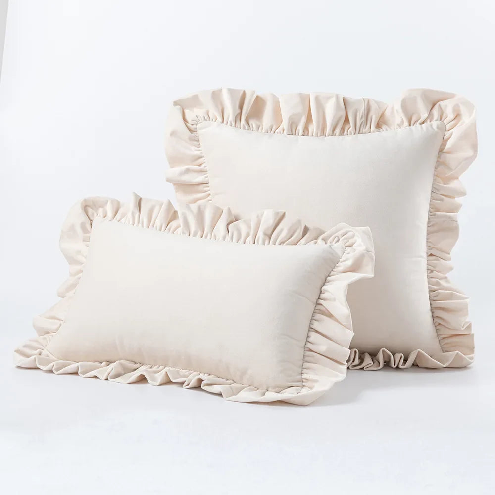 Housse de coussin velours à volant