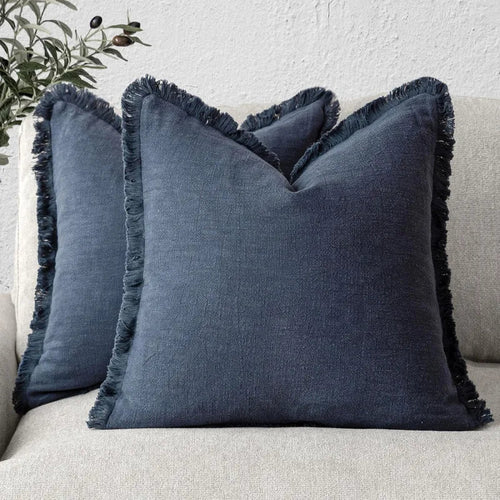 Housse de coussin à volant lin-coton