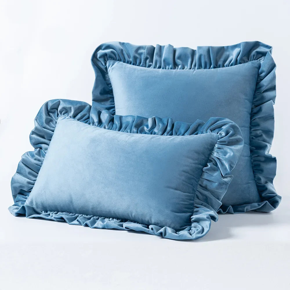Housse de coussin velours à volant