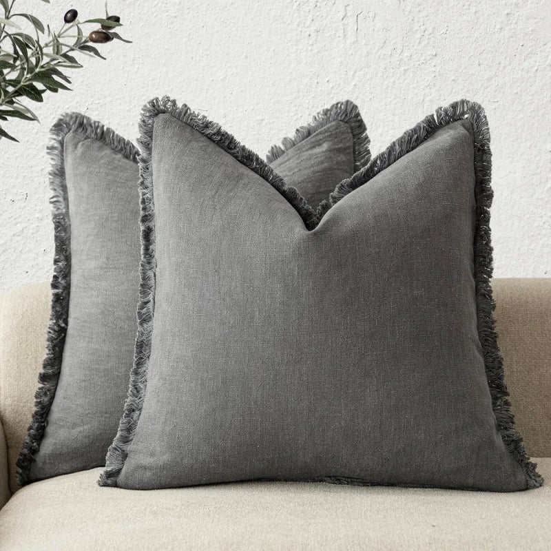 Housse de coussin à volant lin-coton