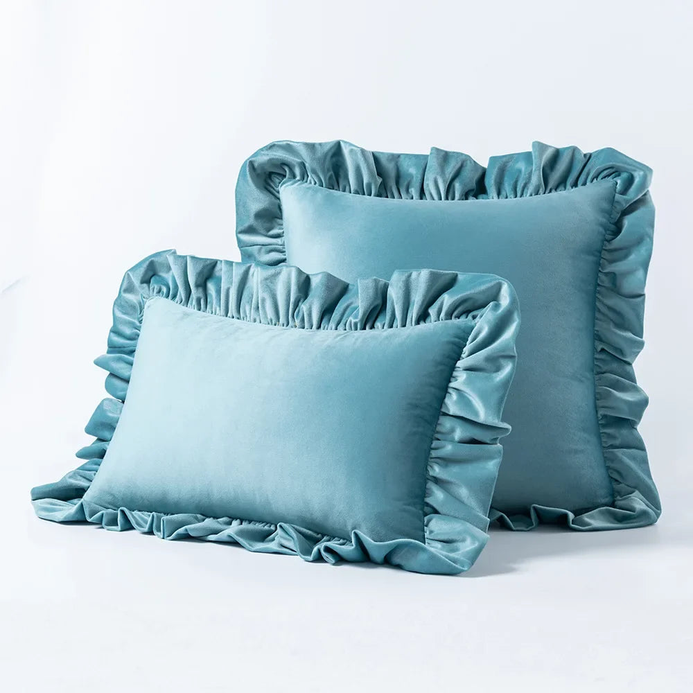 Housse de coussin velours à volant