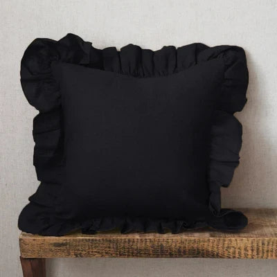 Housse de coussin en lin à volants