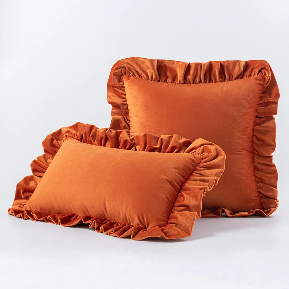 Housse de coussin velours à volant