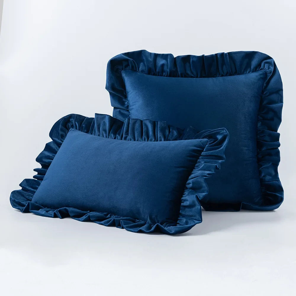Housse de coussin velours à volant