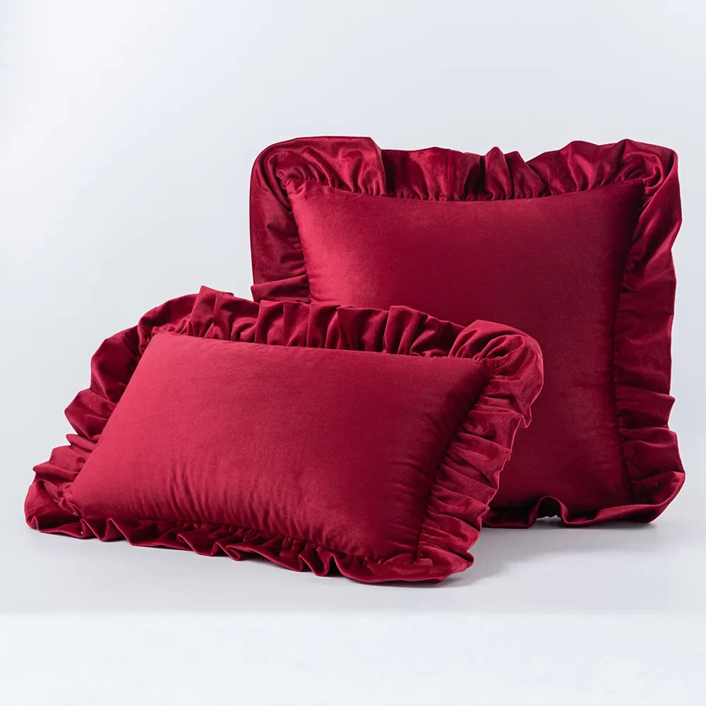 Housse de coussin velours à volant