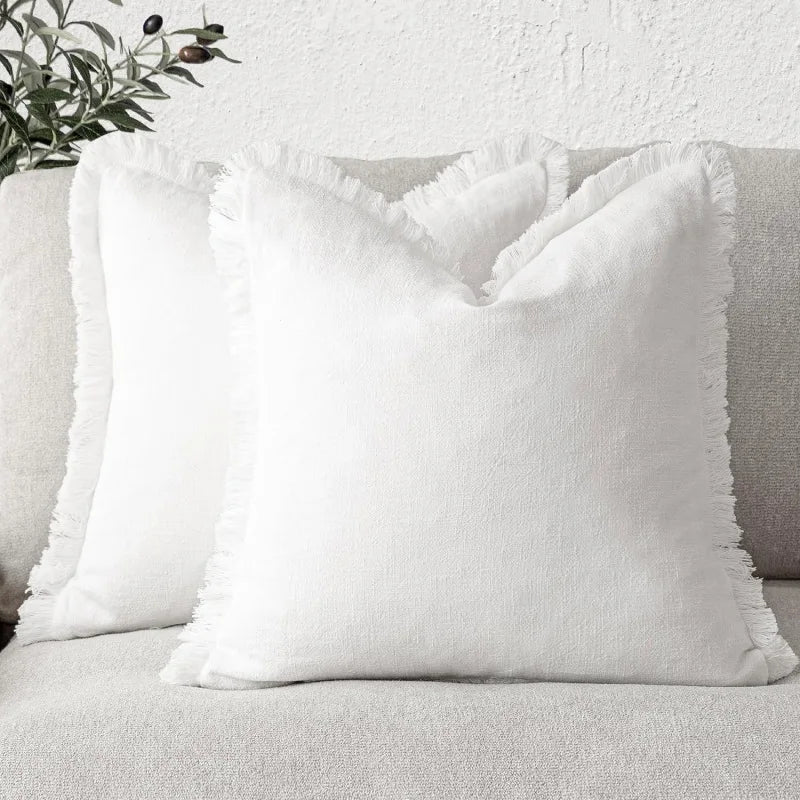 Housse de coussin à volant lin-coton