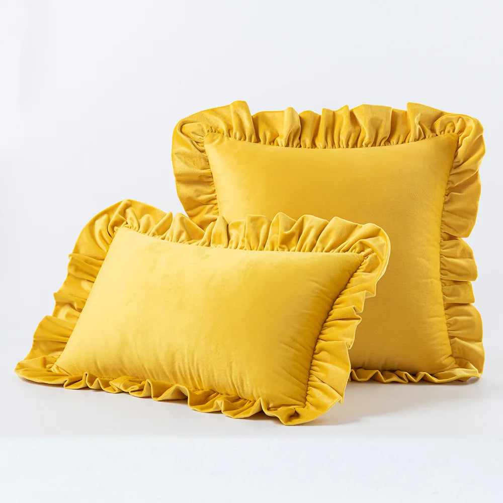 Housse de coussin velours à volant