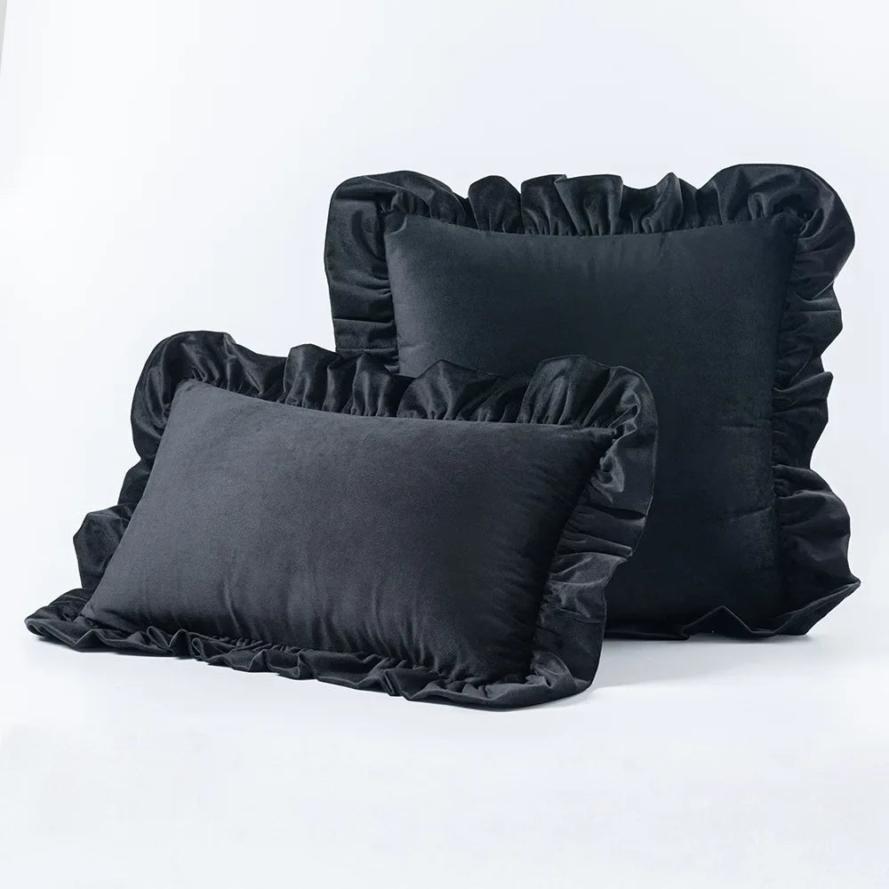 Housse de coussin velours à volant
