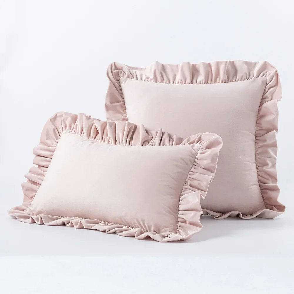 Housse de coussin velours à volant