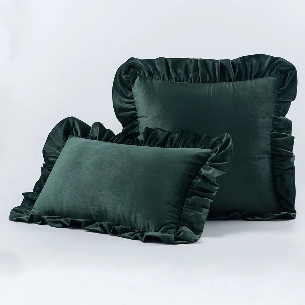 Housse de coussin velours à volant
