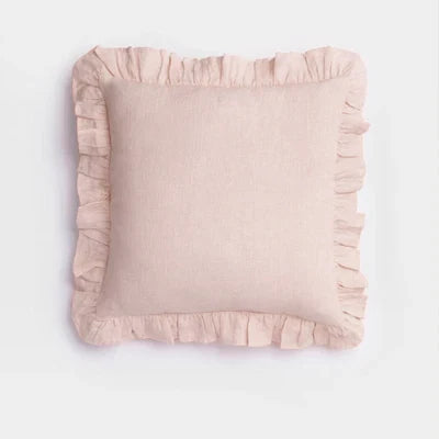 Housse de coussin en lin à volants