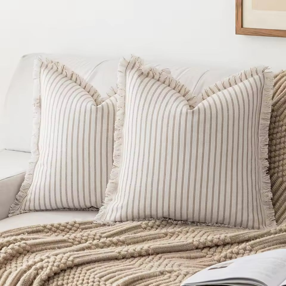 Housse de coussin jacquard rayé