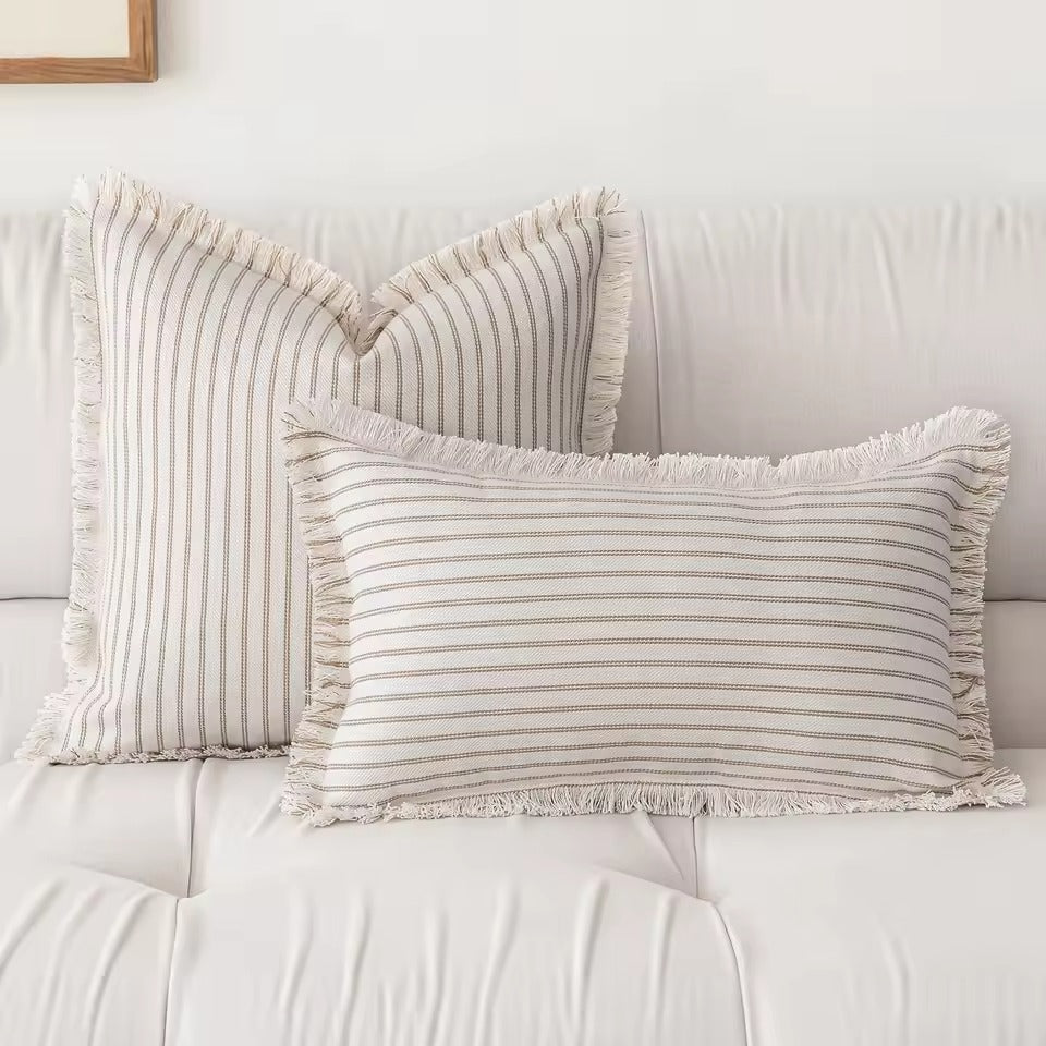 Housse de coussin jacquard rayé